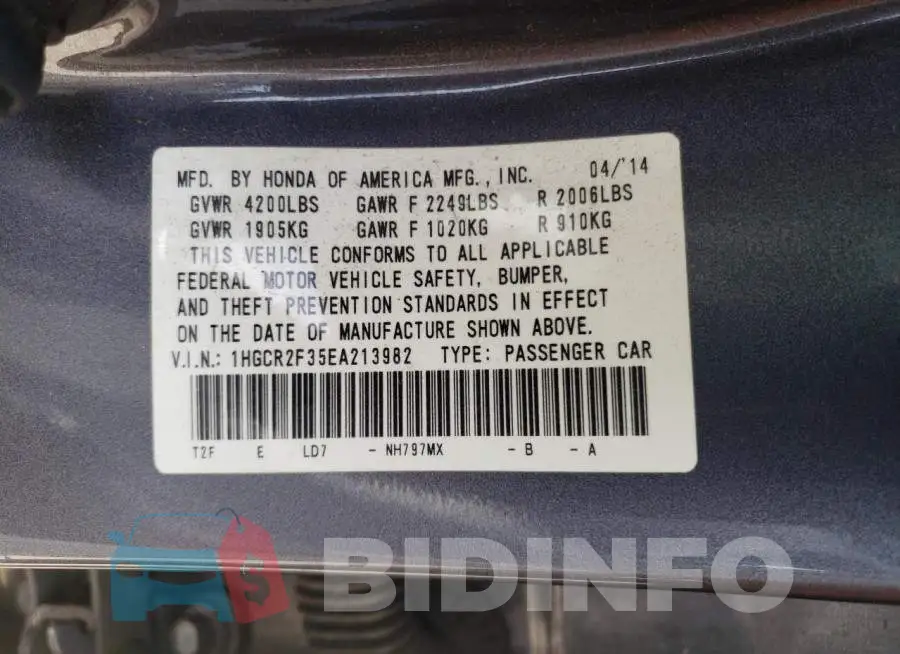 1HGCR2F35EA213982 Photo# 12