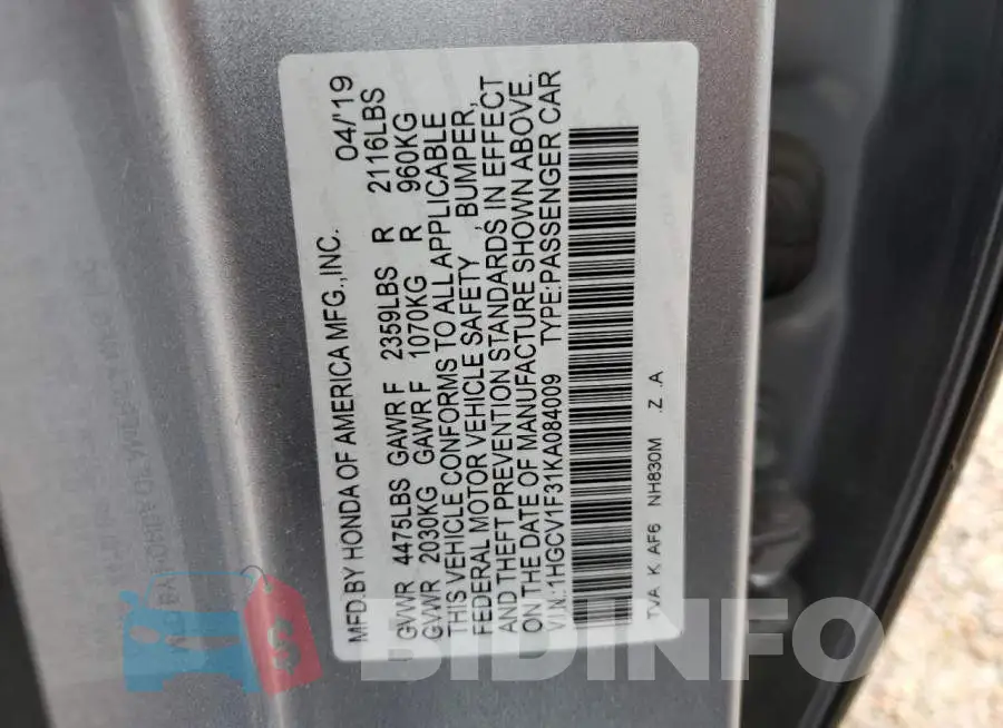 1HGCV1F31KA084009 Photo# 12