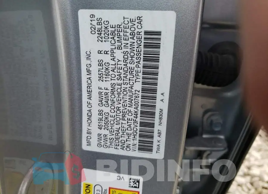 1HGCV3F44KA007672 Photo# 12
