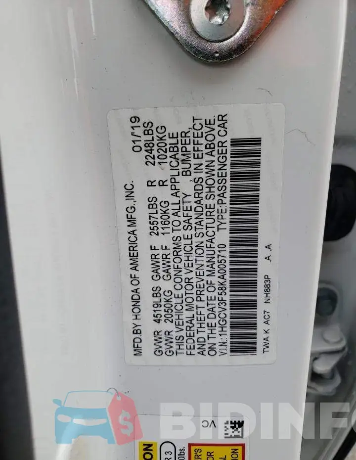 1HGCV3F58KA005710 Photo# 12