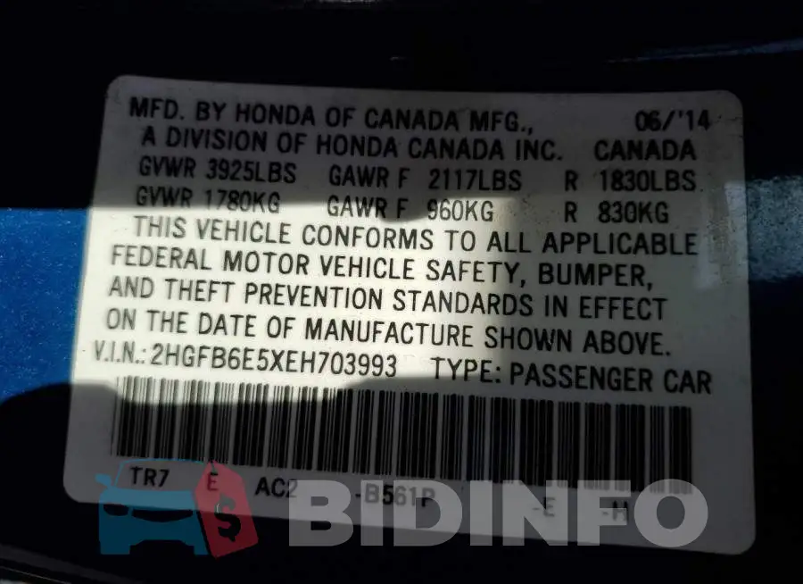 2HGFB6E5XEH703993 Photo# 13
