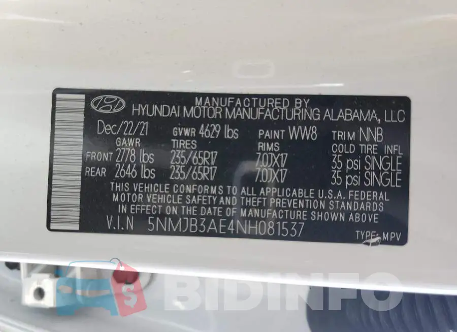 5NMJB3AE4NH081537 Photo# 12