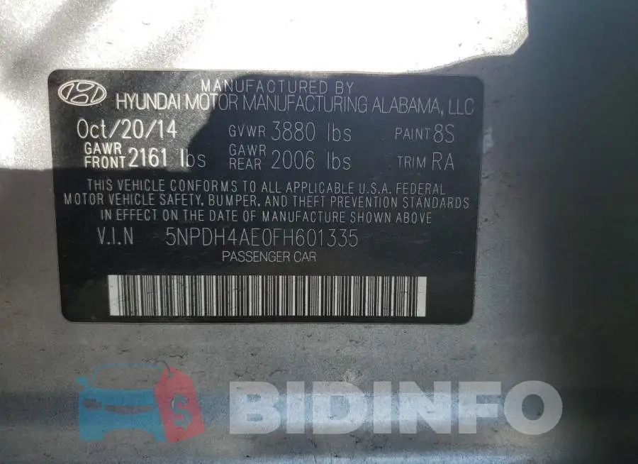 5NPDH4AE0FH601335 Photo# 12