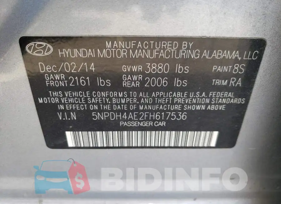 5NPDH4AE2FH617536 Photo# 12