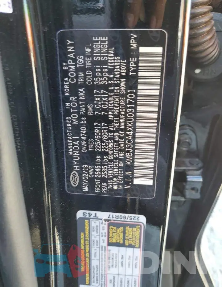 KM8J3CA4XKU031701 Photo# 14