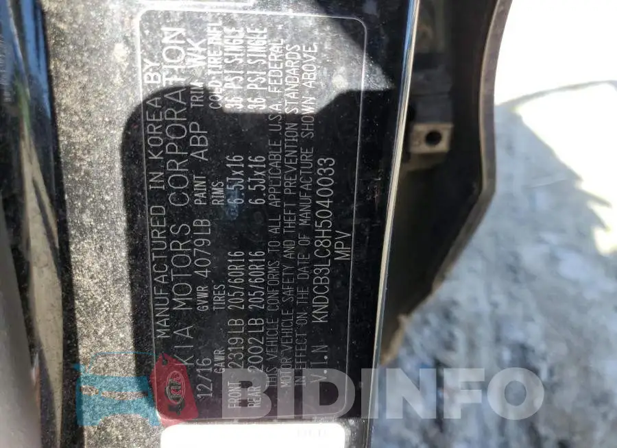 KNDCB3LC8H5040033 Photo# 12