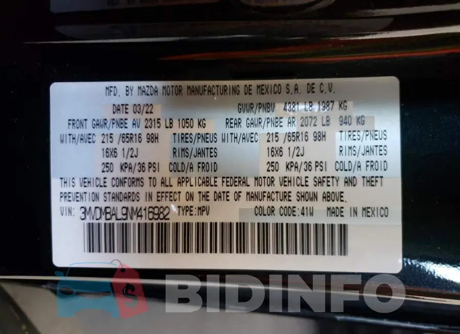 3MVDMBAL9NM416982 Photo# 10