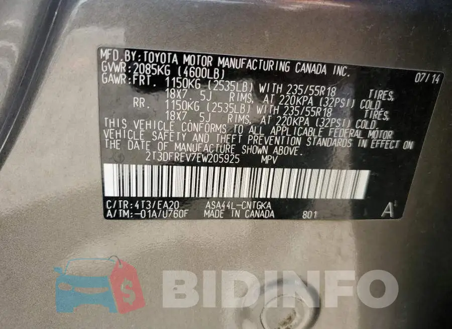 2T3DFREV7EW205925 Photo# 13