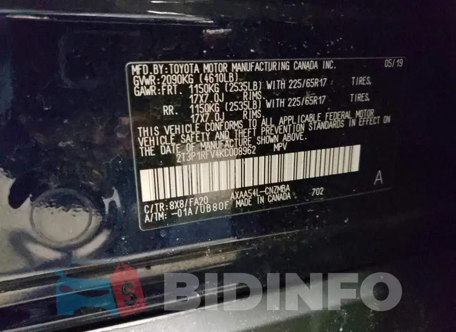 2T3P1RFV4KC008962 Photo# 13