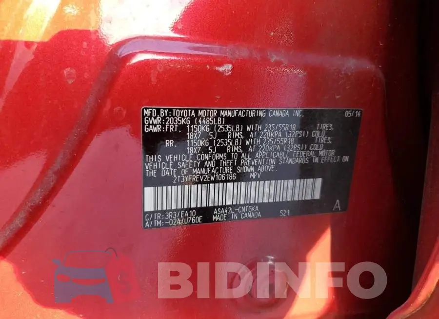 2T3YFREV2EW106186 Photo# 13