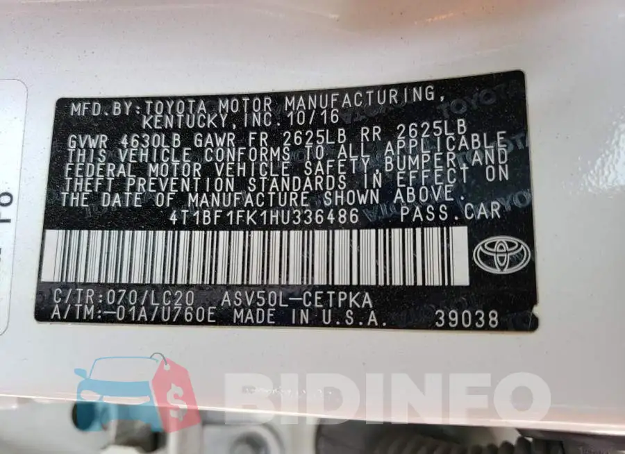 4T1BF1FK1HU336486 Photo# 12