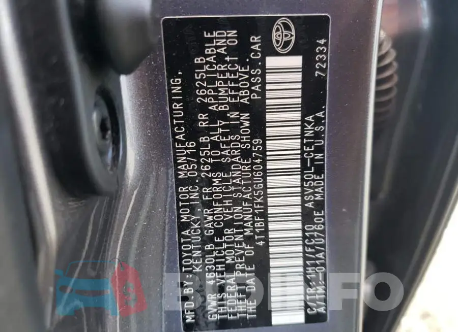 4T1BF1FK5GU604759 Photo# 12