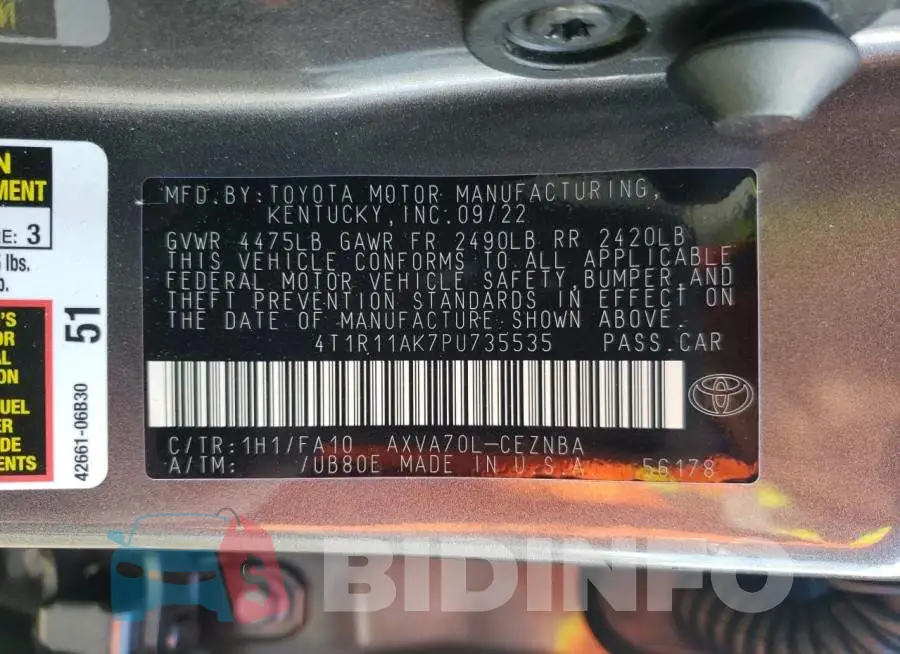 4T1R11AK7PU735535 Photo# 12