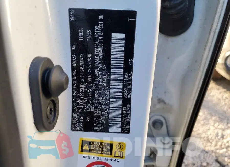 5TDZARFH4KS056335 Photo# 13