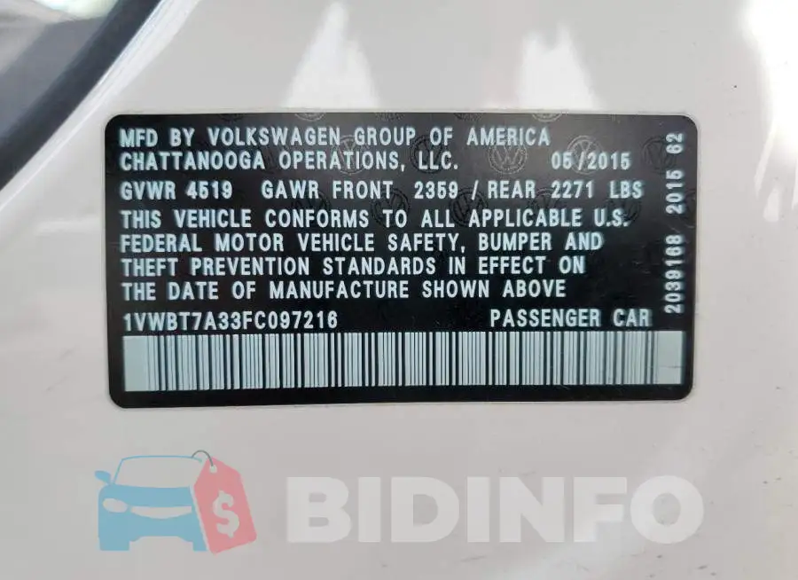 1VWBT7A33FC097216 Photo# 13