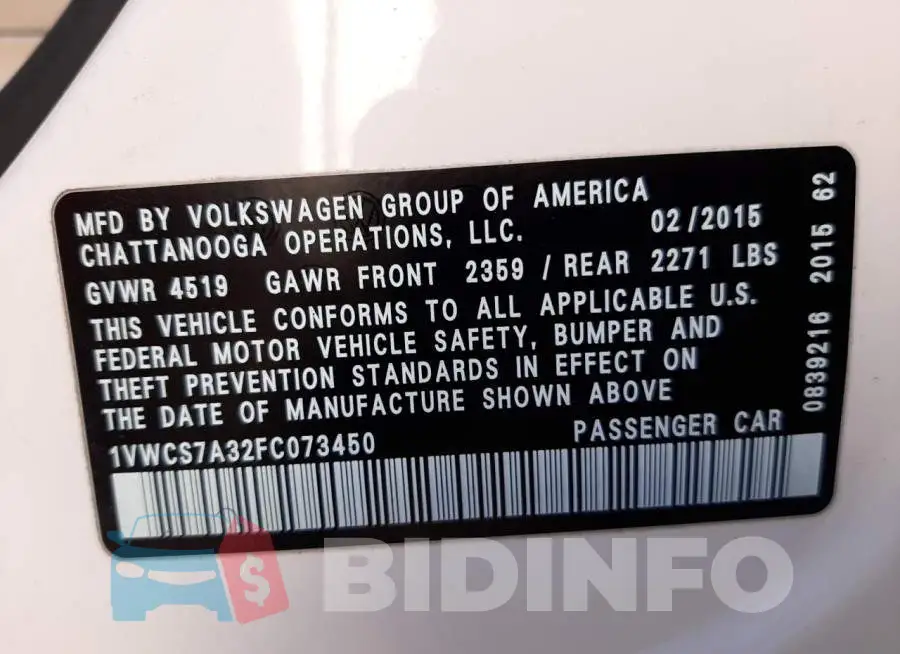 1VWCS7A32FC073450 Photo# 12