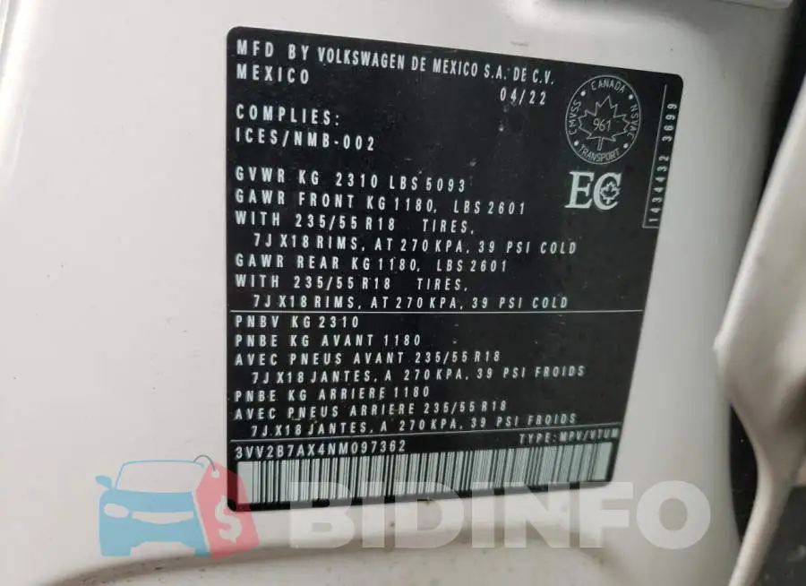 3VV2B7AX4NM097362 Photo# 14