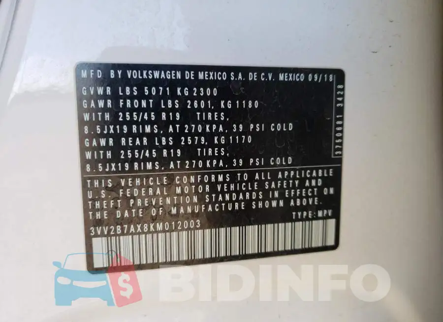 3VV2B7AX8KM012003 Photo# 13