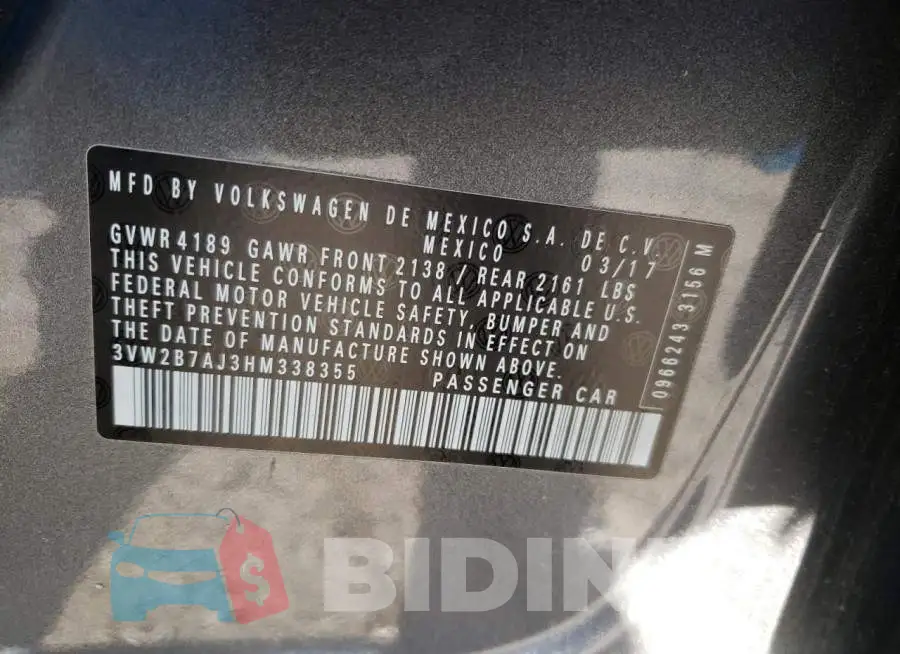 3VW2B7AJ3HM338355 Photo# 12