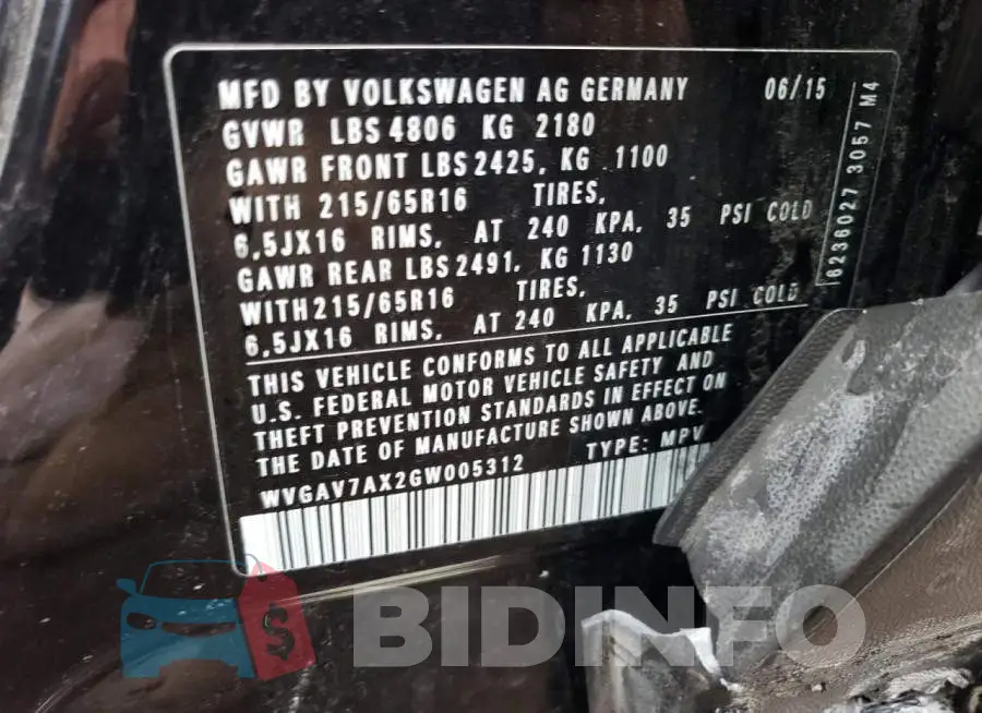 WVGAV7AX2GW005312 Photo# 12