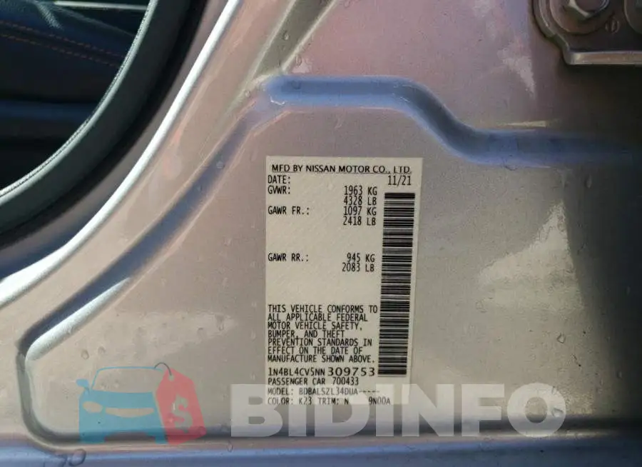 1N4BL4CV5NN309753 Photo# 12
