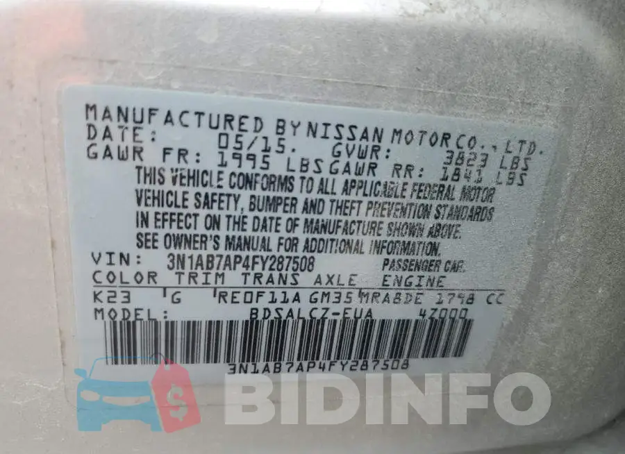 3N1AB7AP4FY287508 Photo# 12