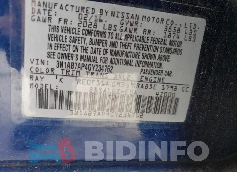 3N1AB7AP4GY234762 Photo# 13