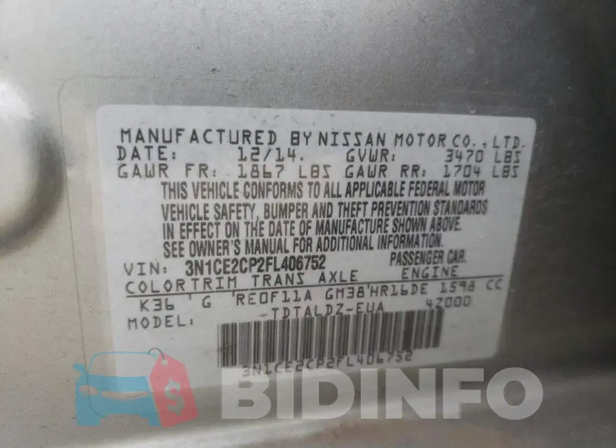 3N1CE2CP2FL406752 Photo# 12