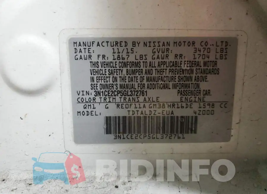 3N1CE2CP5GL372761 Photo# 13