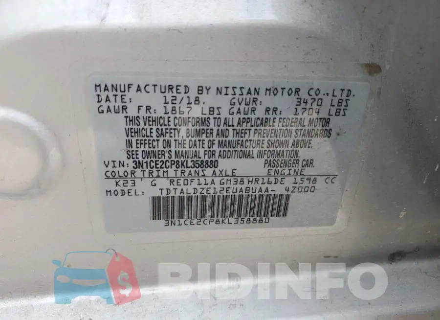 3N1CE2CP8KL358880 Photo# 13