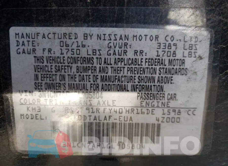 3N1CN7AP1GL905804 Photo# 12