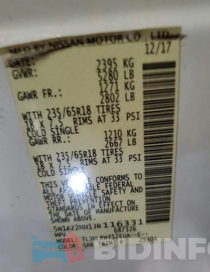 5N1AZ2MH1JN116331 Photo# 10