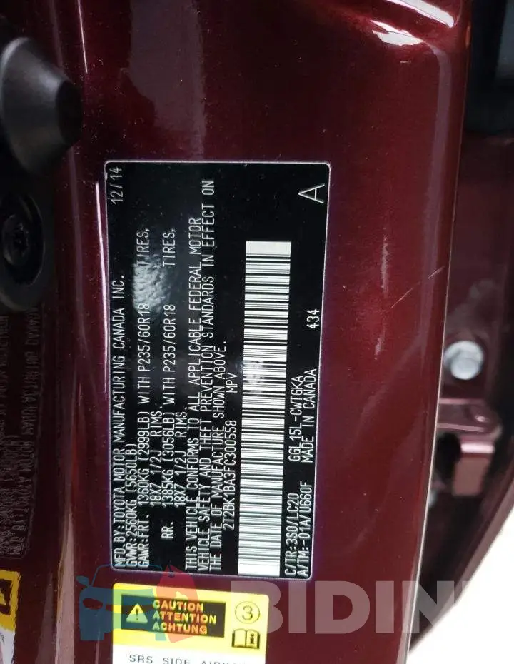 2T2BK1BA3FC300558 Photo# 13