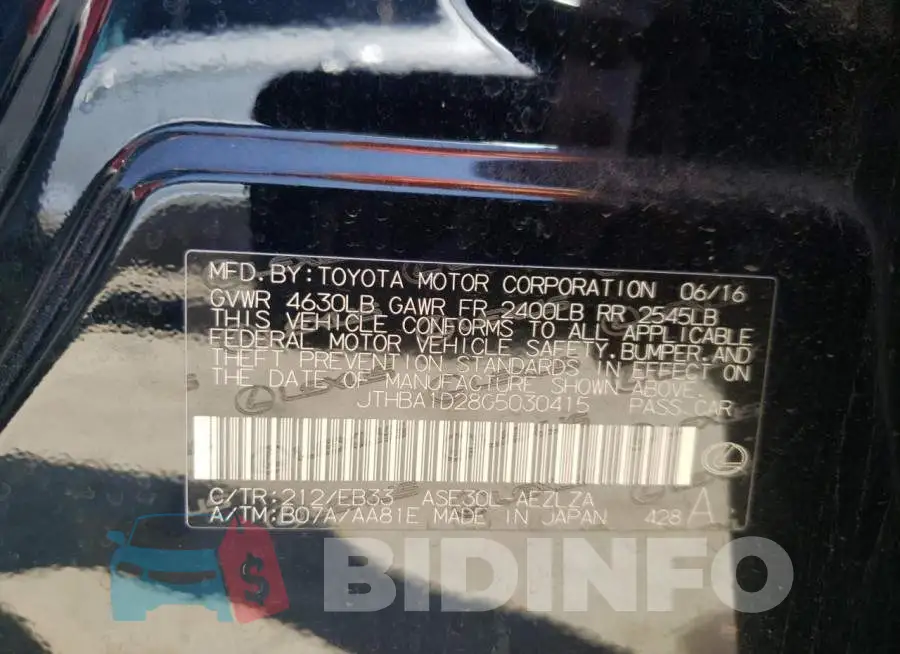 JTHBA1D28G5030415 Photo# 12