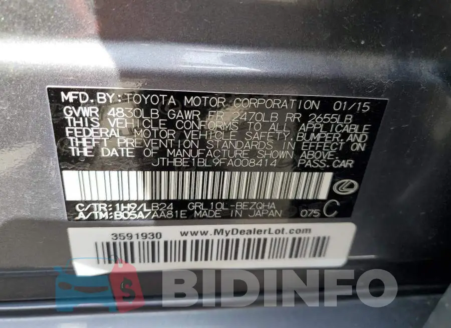 JTHBE1BL9FA008414 Photo# 12