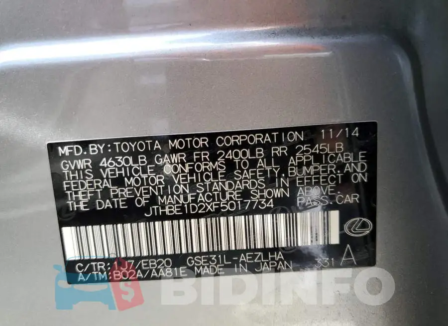 JTHBE1D2XF5017734 Photo# 12
