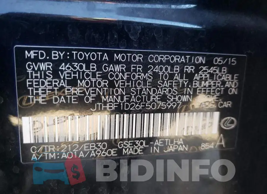 JTHBF1D26F5075997 Photo# 12