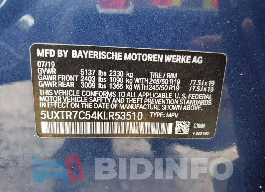 5UXTR7C54KLR53510 Photo# 13