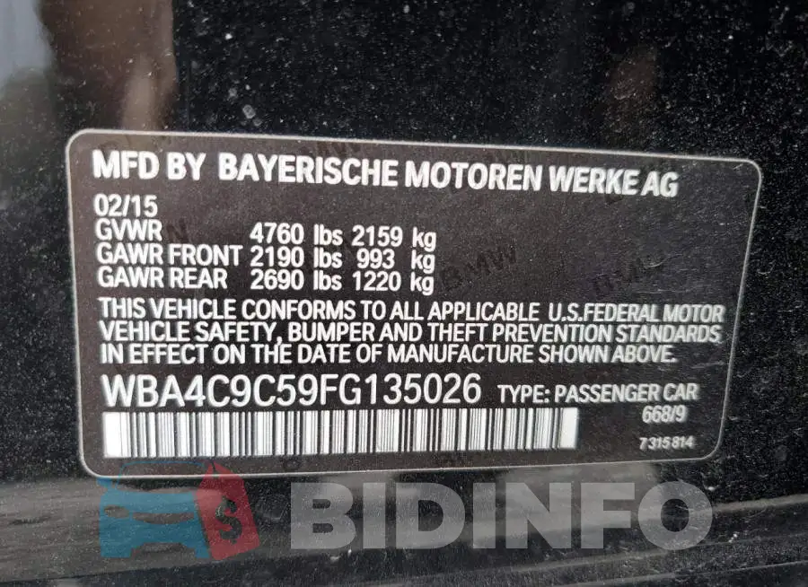 WBA4C9C59FG135026 Photo# 12