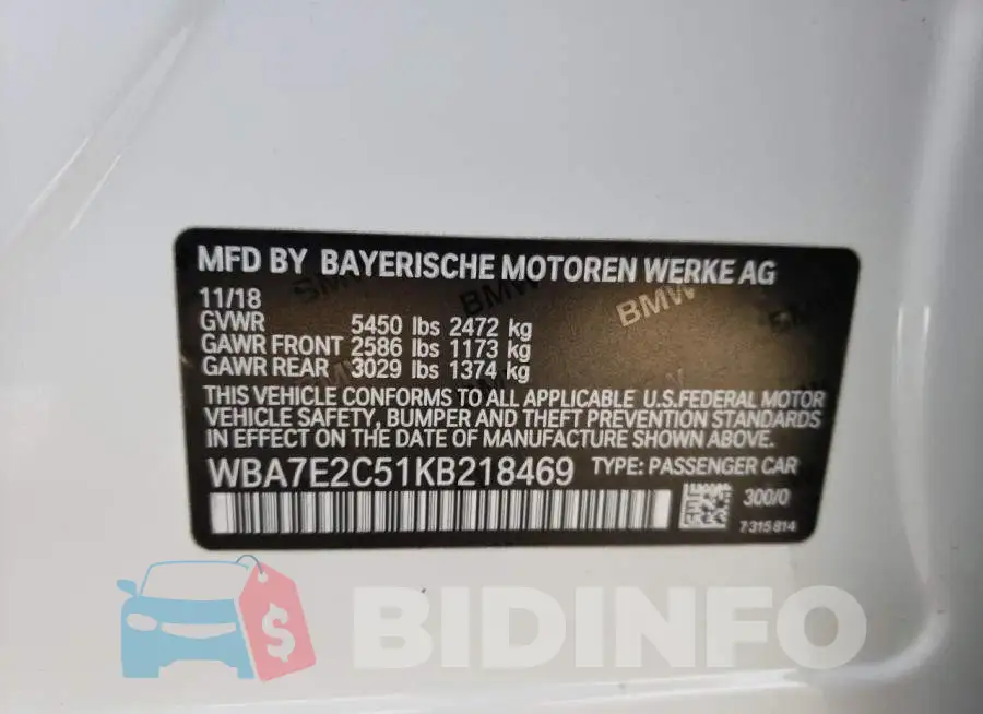 WBA7E2C51KB218469 Photo# 13