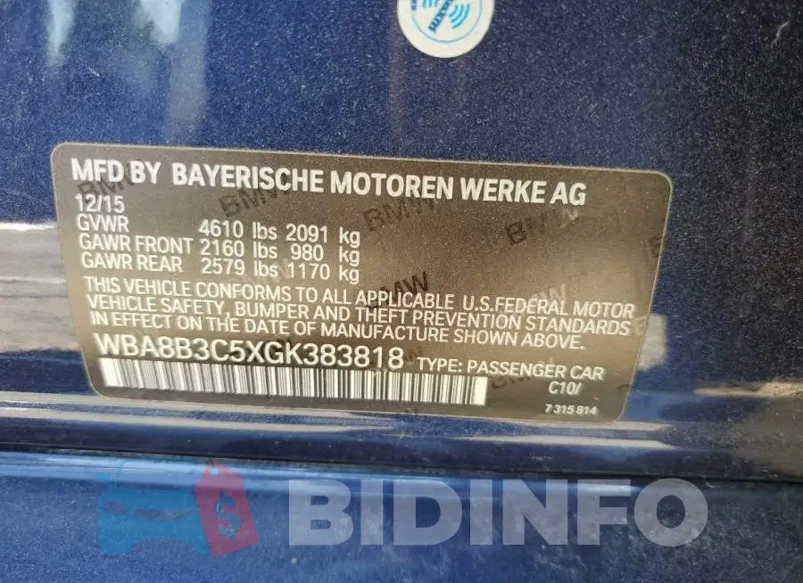WBA8B3C5XGK383818 Photo# 13