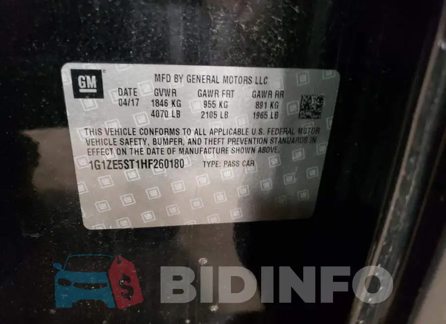 1G1ZE5ST1HF260180 Photo# 13