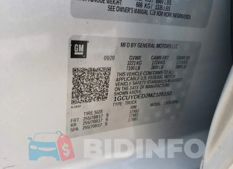 1GCUYDED2MZ105153 Photo# 12