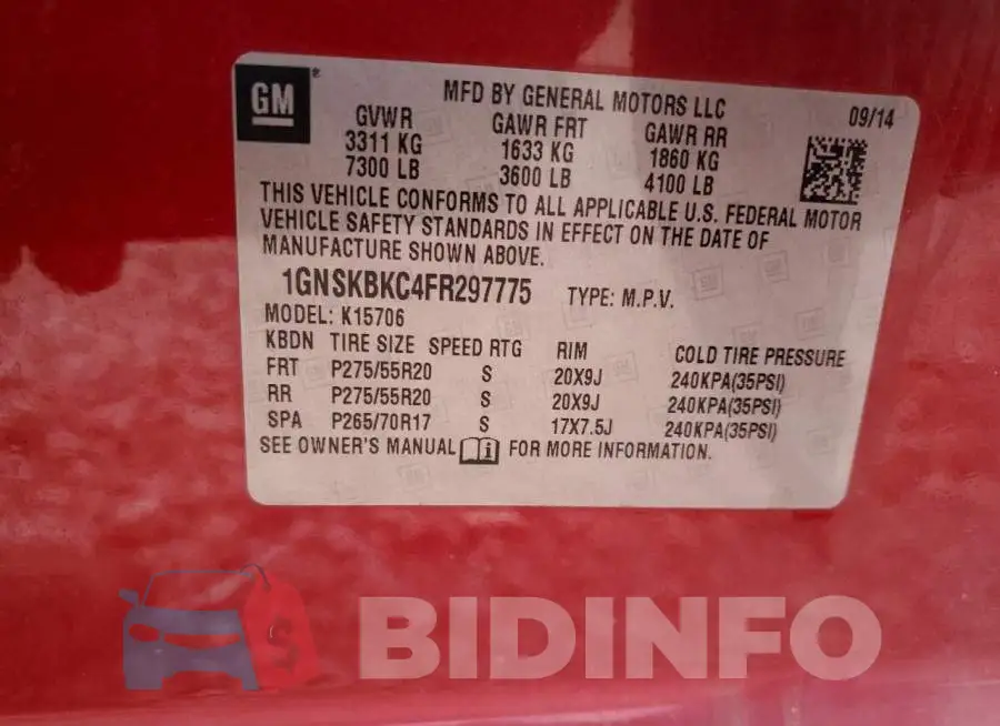 1GNSKBKC4FR297775 Photo# 10