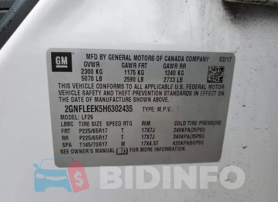 2GNFLEEK5H6302435 Photo# 14
