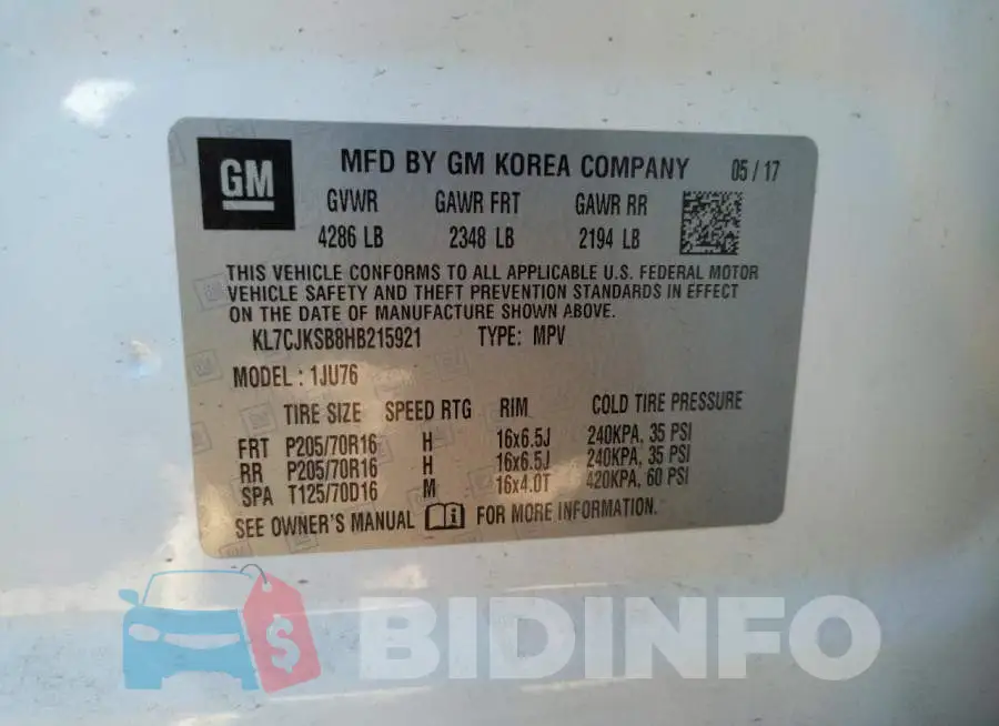 KL7CJKSB8HB215921 Photo# 12