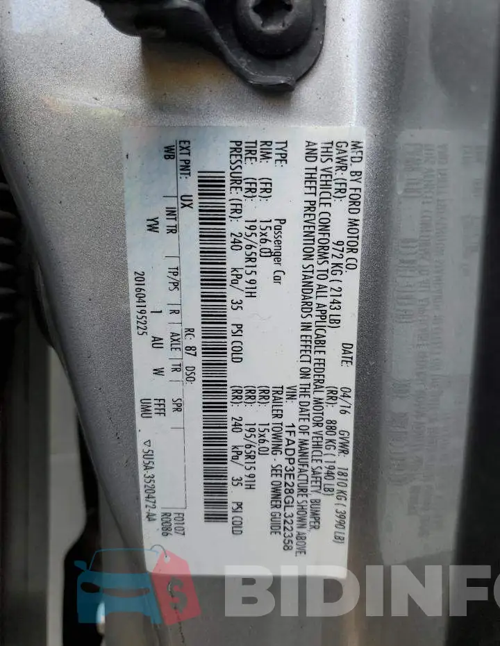 1FADP3E28GL322358 Photo# 12