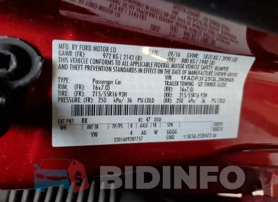 1FADP3F25GL390695 Photo# 12