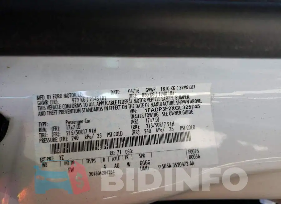 1FADP3F2XGL325745 Photo# 12