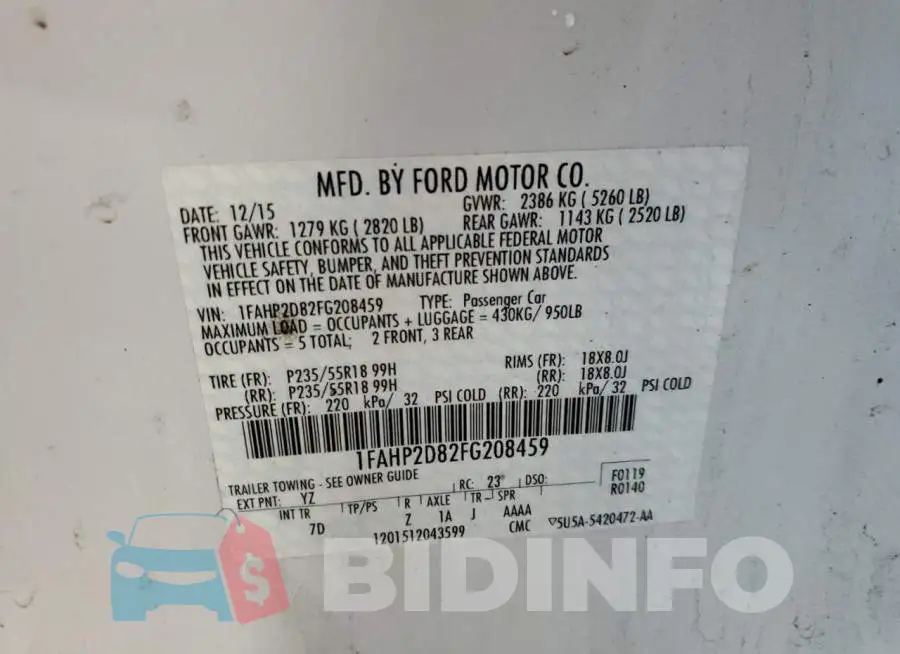 1FAHP2D82FG208459 Photo# 12